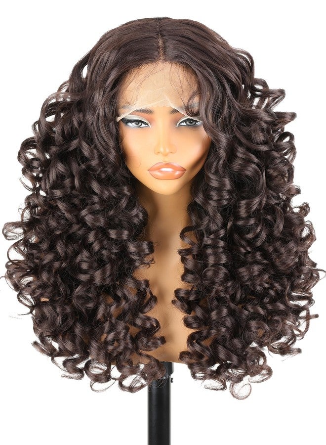 SOKU Long Curly Brown Wig, 22 Inch Glueless 13x4x1 HD Lace Front Wigs for Black Women Pre-Plucked Hairline with Baby Hair Lightweight Synthetic Curly Layered Hair Wigs(Dark Brown) - Image 1